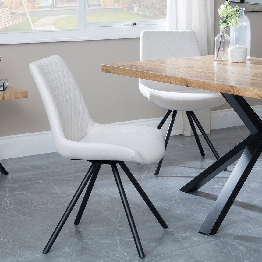 Barking Oak Dining Set with Black Spider Legs - Messina Fabric Swivel Dining Chair