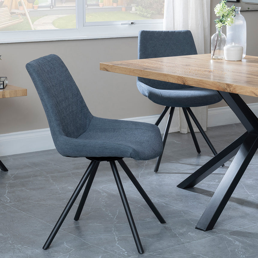 Barking Oak Dining Set with Black Spider Legs - Messina Fabric Swivel Dining Chair