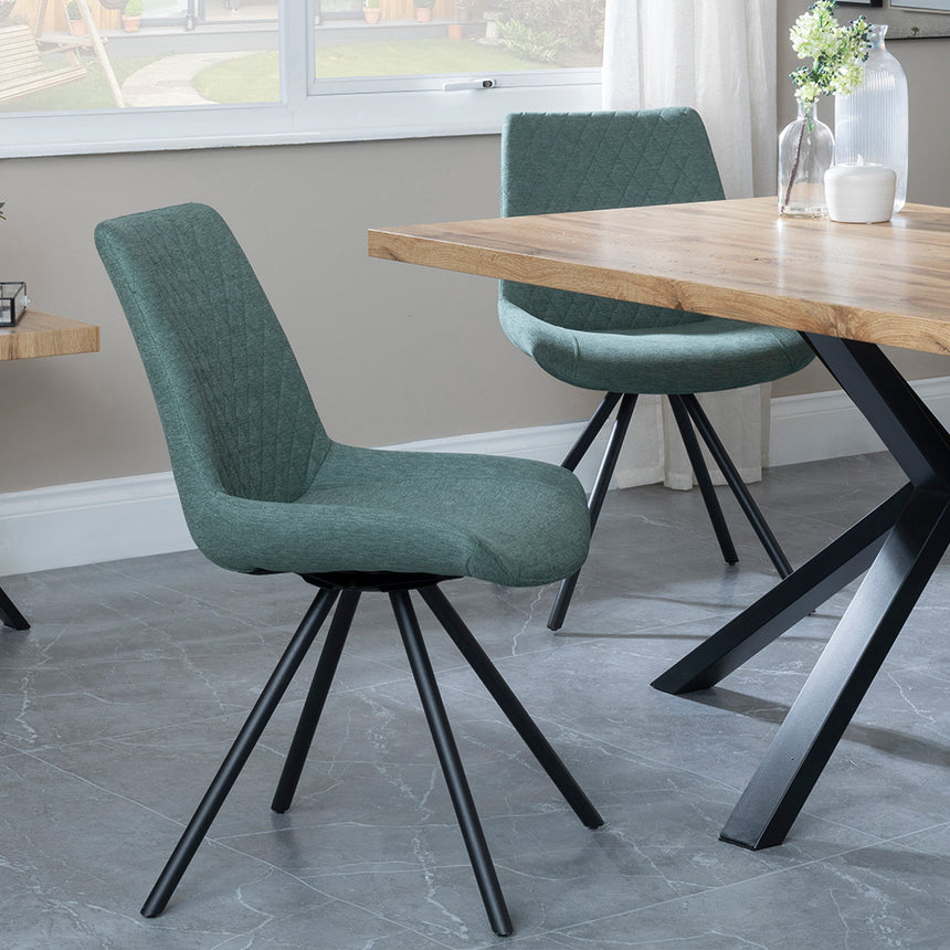 Barking Oak Dining Set with Black Spider Legs - Messina Orange Fabric Swivel Dining Chair