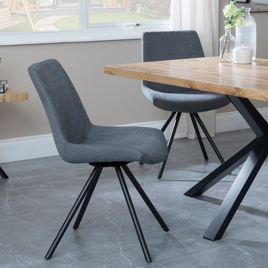 Barking Oak Dining Set with Black Spider Legs - Messina Fabric Swivel Dining Chair
