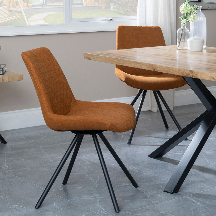 Barking Oak Dining Set with Black Spider Legs - Messina Fabric Swivel Dining Chair