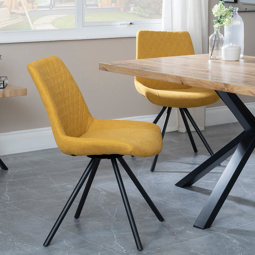 Barking Oak Dining Set with Black Spider Legs - Messina Fabric Swivel Dining Chair