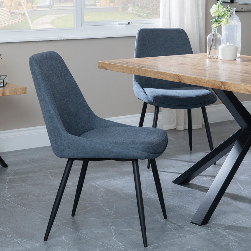 Barking Oak Dining Set with Black Spider Legs - Rovereto Dark Grey Fabric Dining Chair