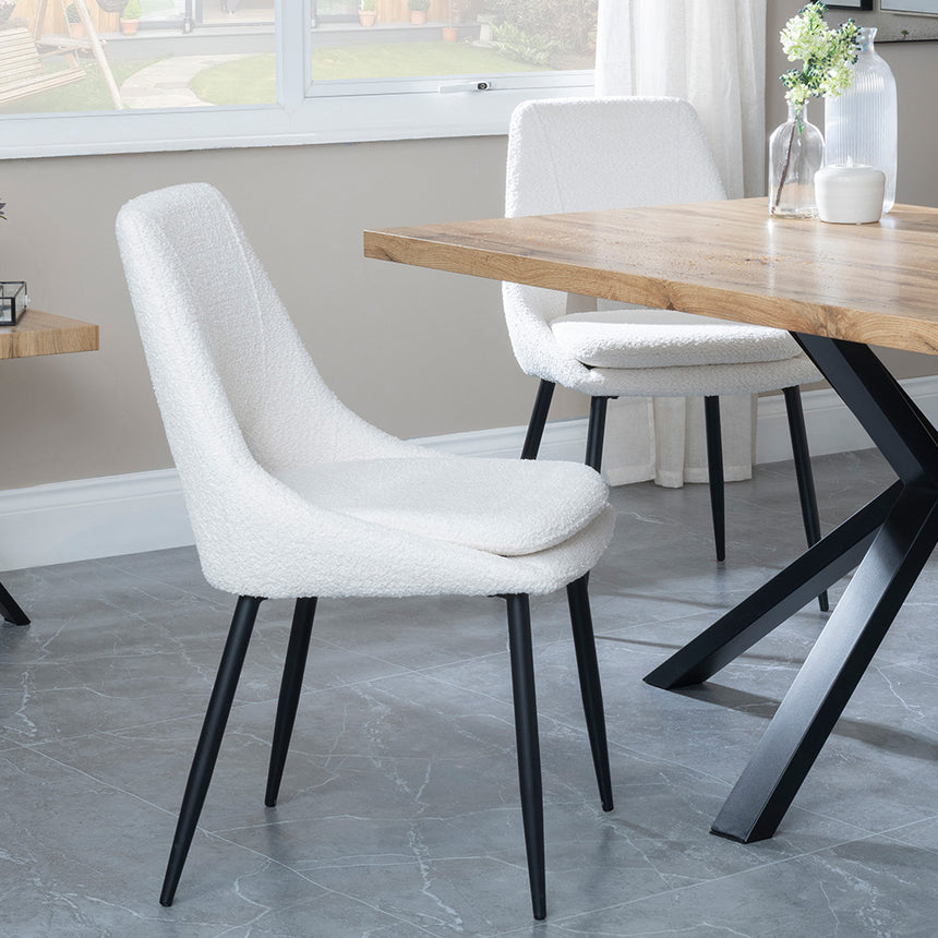 Barking Oak Dining Set with Black Spider Legs - Stansbury Cream Fabric Dining Chair