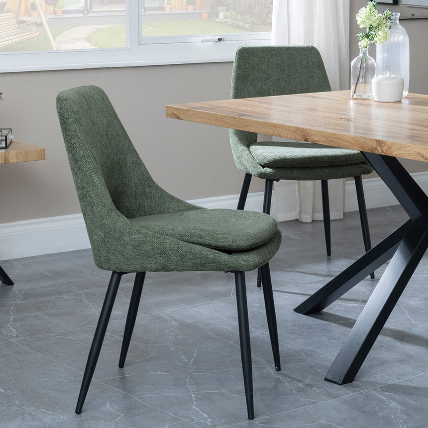 Barking Oak Dining Set with Black Spider Legs - Stansbury Blue Fabric Dining Chair