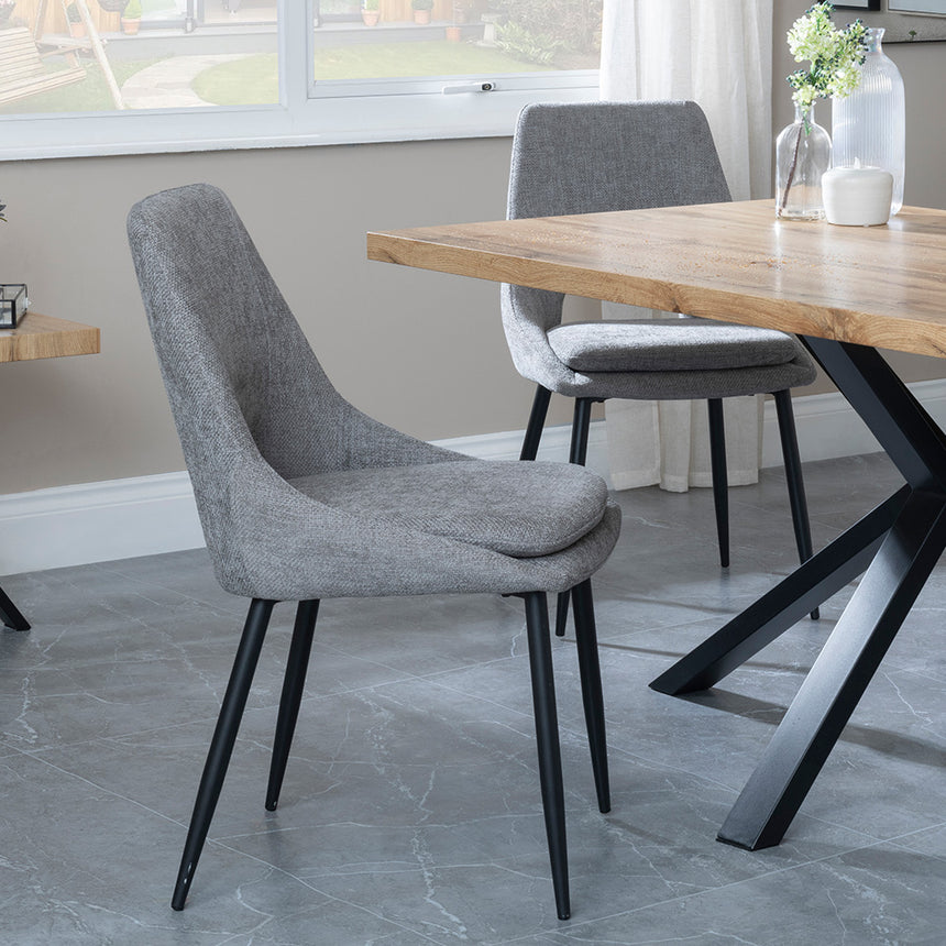 Barking Oak Dining Set with Black Spider Legs - Stansbury Cream Fabric Dining Chair