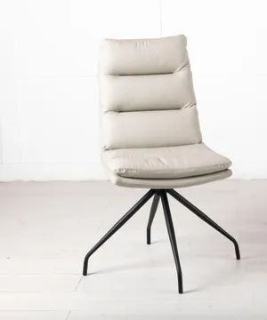 Set of 2 Tuscany  Leather Swivel Dining Chair with Black Legs