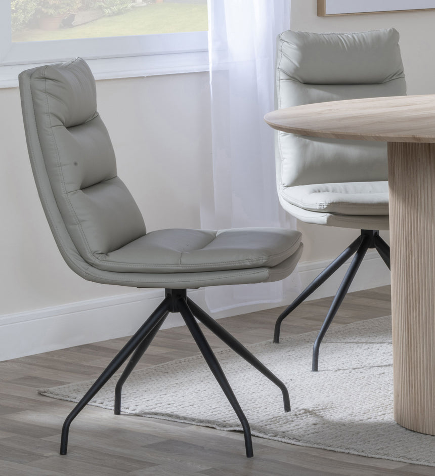 Set of 2 Tuscany  Leather Swivel Dining Chair with Black Legs