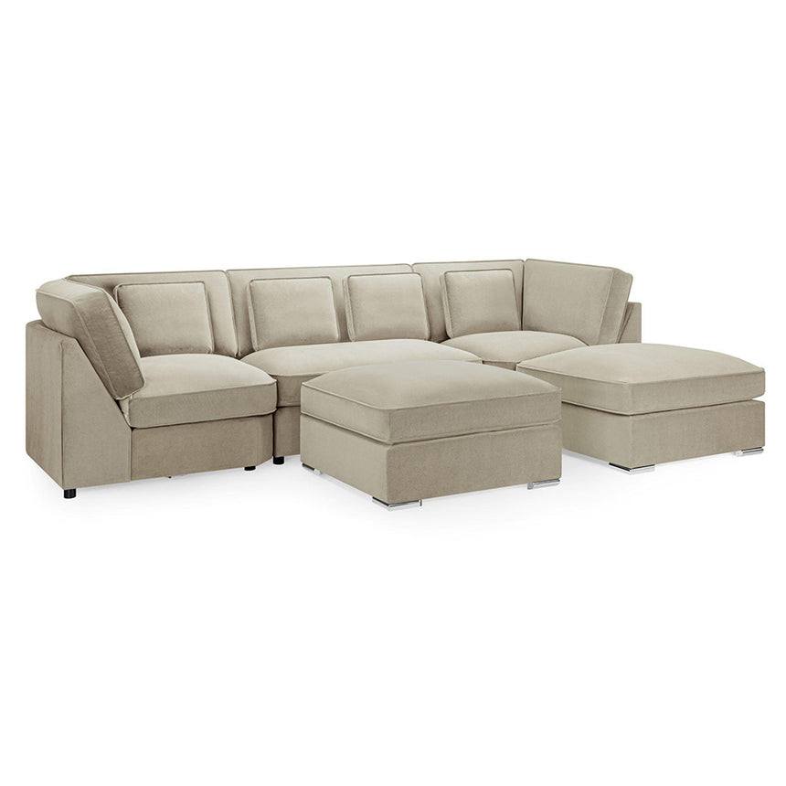 Belgravia Beige Velvet Fabric U Shape Corner Sofa Suite