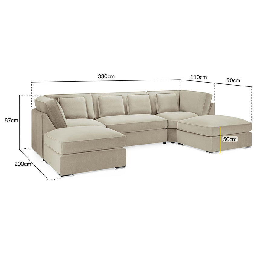 Belgravia Beige Velvet Fabric U Shape Corner Sofa Suite