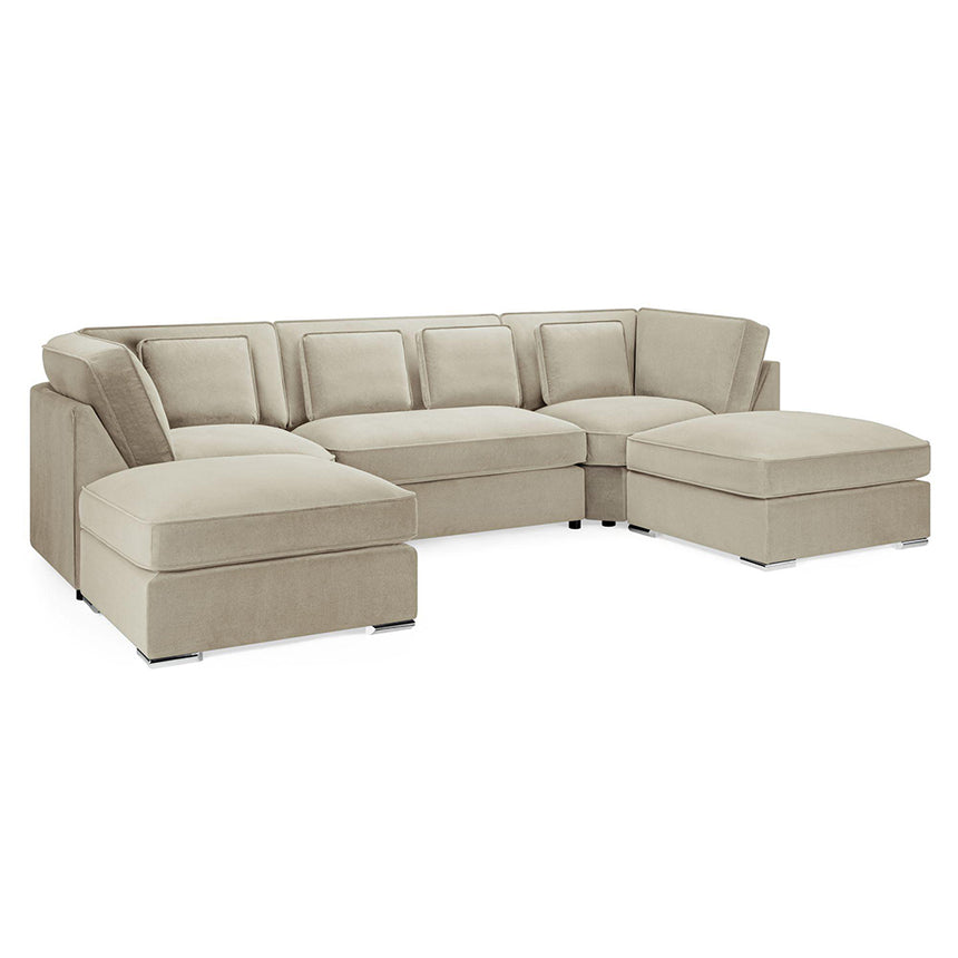 Belgravia Beige Velvet Fabric U Shape Corner Sofa Suite