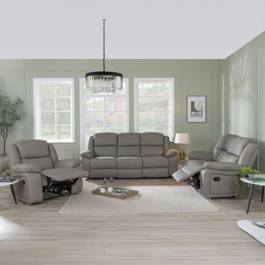 Salerno Light Grey Leather Recliner Sofa Set