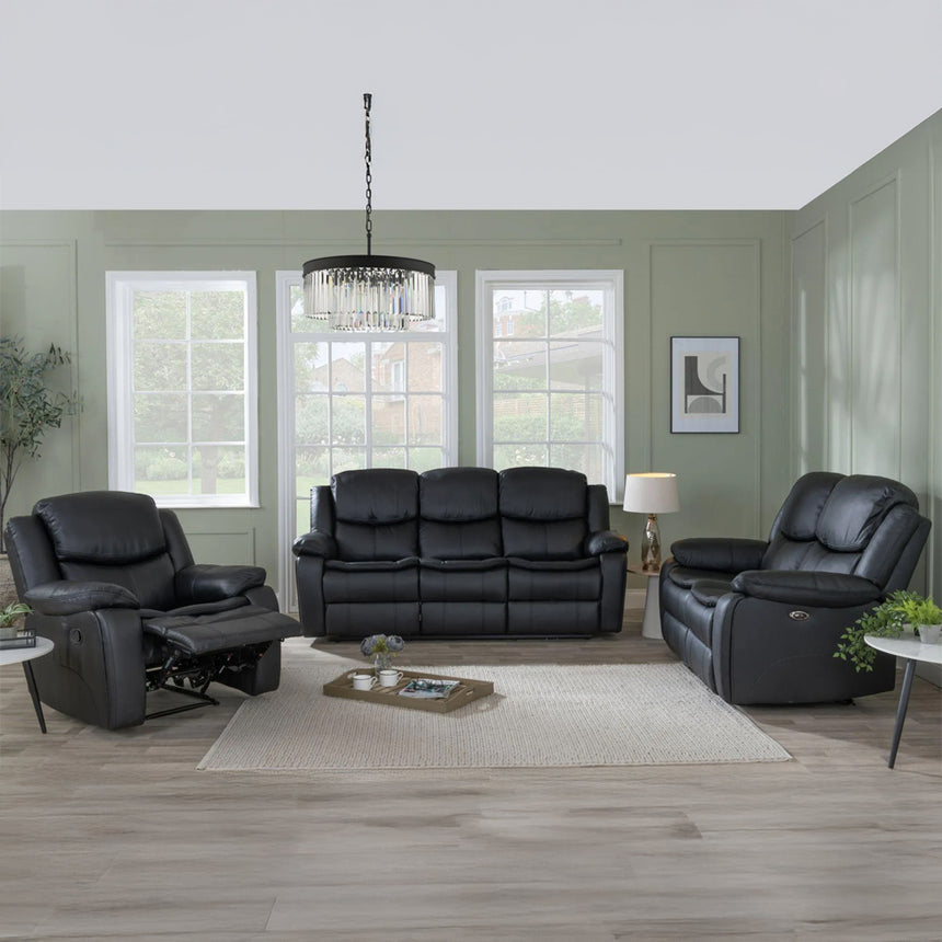 Sarno Black Leather Recliner Sofa Set