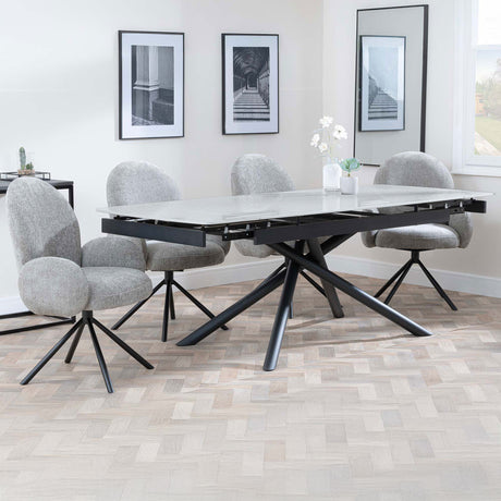 Beverly Grey Ceramic Extending Dining Set - Altavista Fabric Swivel Dining Chair