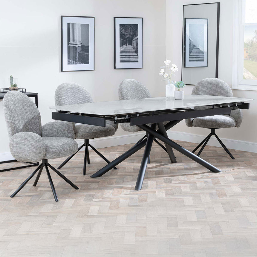 Beverly Grey Ceramic Extending Dining Set - Altavista Fabric Swivel Dining Chair