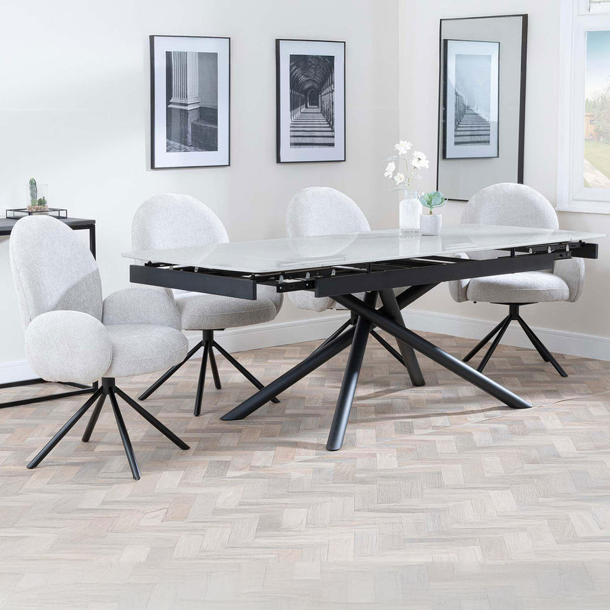 Beverly Grey Ceramic Extending Dining Set - Altavista Fabric Swivel Dining Chair