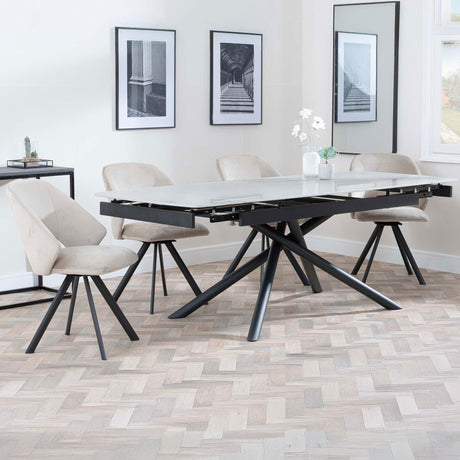 Beverly Grey Ceramic Extending Dining Set - Burano Velvet Fabric Swivel Dining Chair