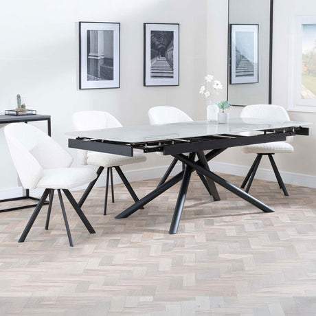 Beverly Grey Ceramic Extending Dining Set - Burano Velvet Fabric Swivel Dining Chair