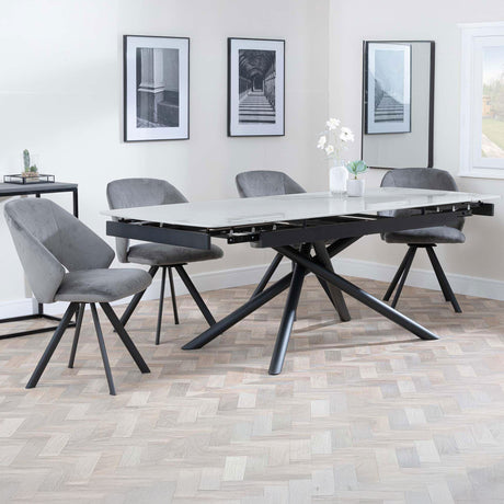 Beverly Grey Ceramic Extending Dining Set - Burano Velvet Fabric Swivel Dining Chair