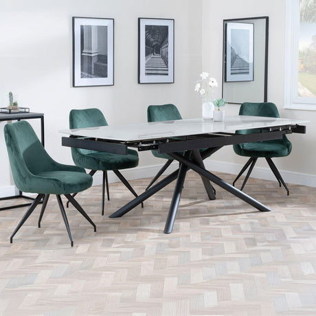 Beverly Grey Ceramic Extending Dining Set - Diana Velvet Fabric Swivel Dining Chair