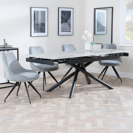 Beverly Grey Ceramic Extending Dining Set - Diana Velvet Fabric Swivel Dining Chair
