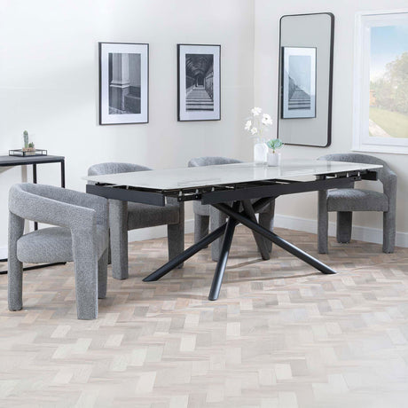Beverly Grey Ceramic Extending Dining Set - Killen Boucle Fabric Dining Chair