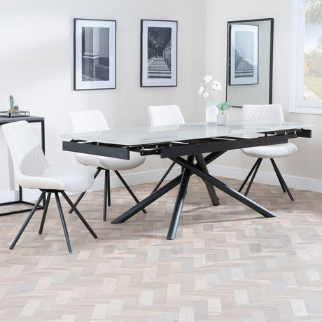 Beverly Grey Ceramic Extending Dining Set - Messina Fabric Swivel Dining Chair