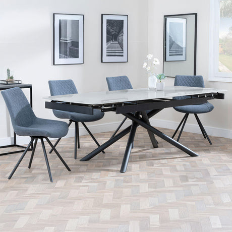 Beverly Grey Ceramic Extending Dining Set - Messina Fabric Swivel Dining Chair