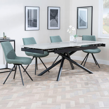 Beverly Grey Ceramic Extending Dining Set - Messina Fabric Swivel Dining Chair