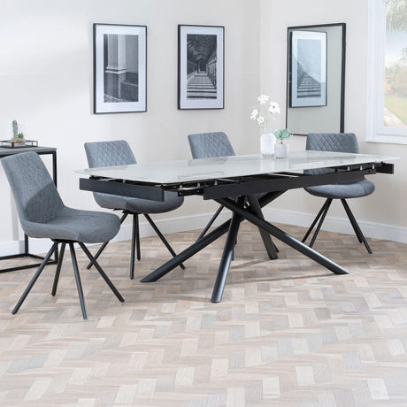 Beverly Grey Ceramic Extending Dining Set - Messina Fabric Swivel Dining Chair
