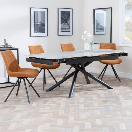 Beverly Grey Ceramic Extending Dining Set - Messina Fabric Swivel Dining Chair