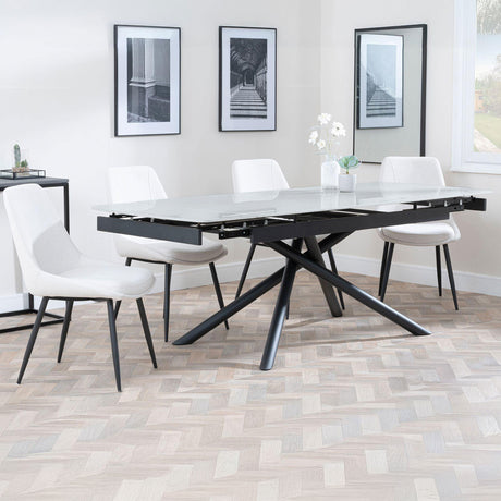 Beverly Grey Ceramic Extending Dining Set - Rovereto Fabric Dining Chair