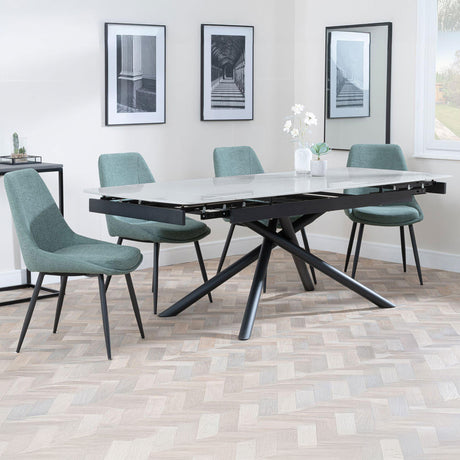 Beverly Grey Ceramic Extending Dining Set - Rovereto Fabric Dining Chair