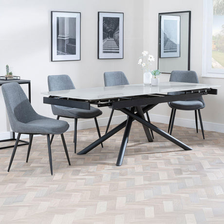 Beverly Grey Ceramic Extending Dining Set - Rovereto Fabric Dining Chair