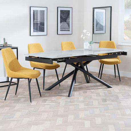 Beverly Grey Ceramic Extending Dining Set - Rovereto Fabric Dining Chair