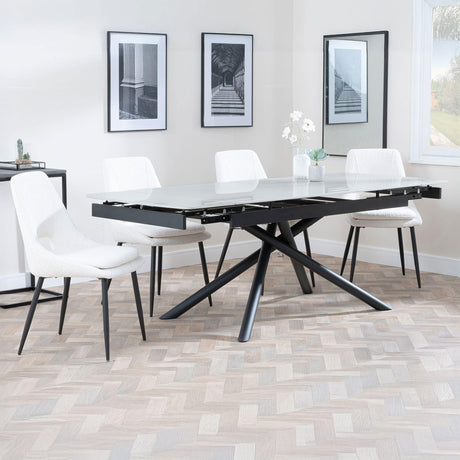 Beverly Grey Ceramic Extending Dining Set - Stansbury Fabric Dining Chair