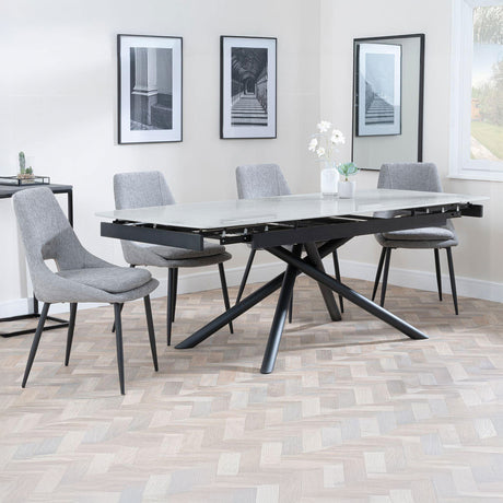 Beverly Grey Ceramic Extending Dining Set - Stansbury Fabric Dining Chair