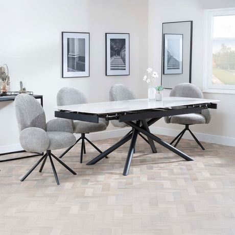 Beverly White Ceramic Extending Dining Set - Altavista Fabric Swivel Dining Chair