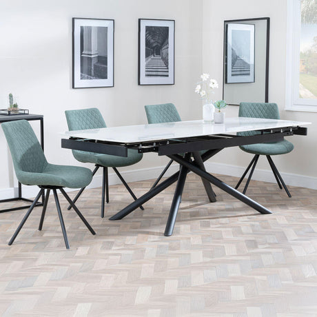 Beverly White Ceramic Extending Dining Set - Messina Fabric Swivel Dining Chair