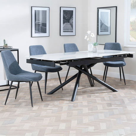 Beverly White Ceramic Extending Dining Set - Rovereto Fabric Dining Chair