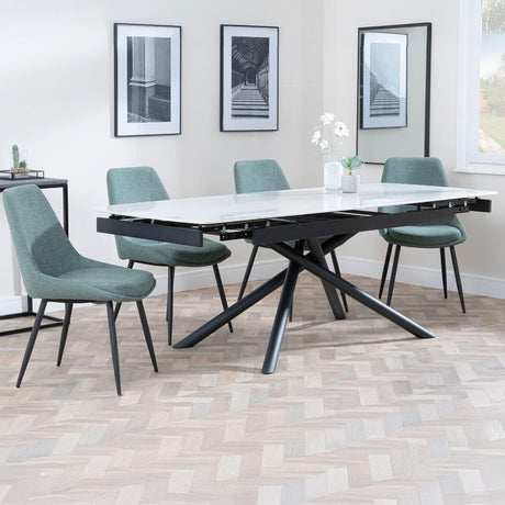 Beverly White Ceramic Extending Dining Set - Rovereto Fabric Dining Chair