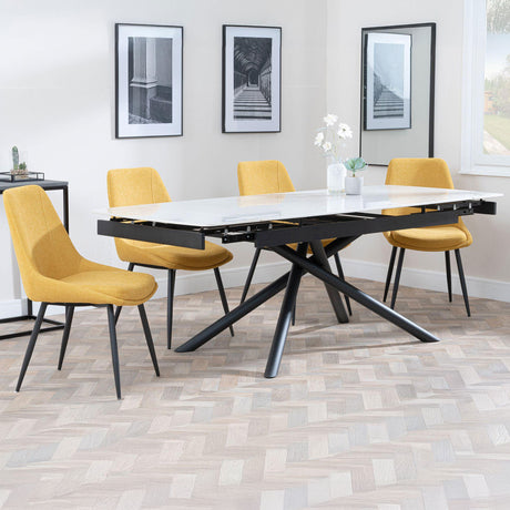 Beverly White Ceramic Extending Dining Set - Rovereto Fabric Dining Chair