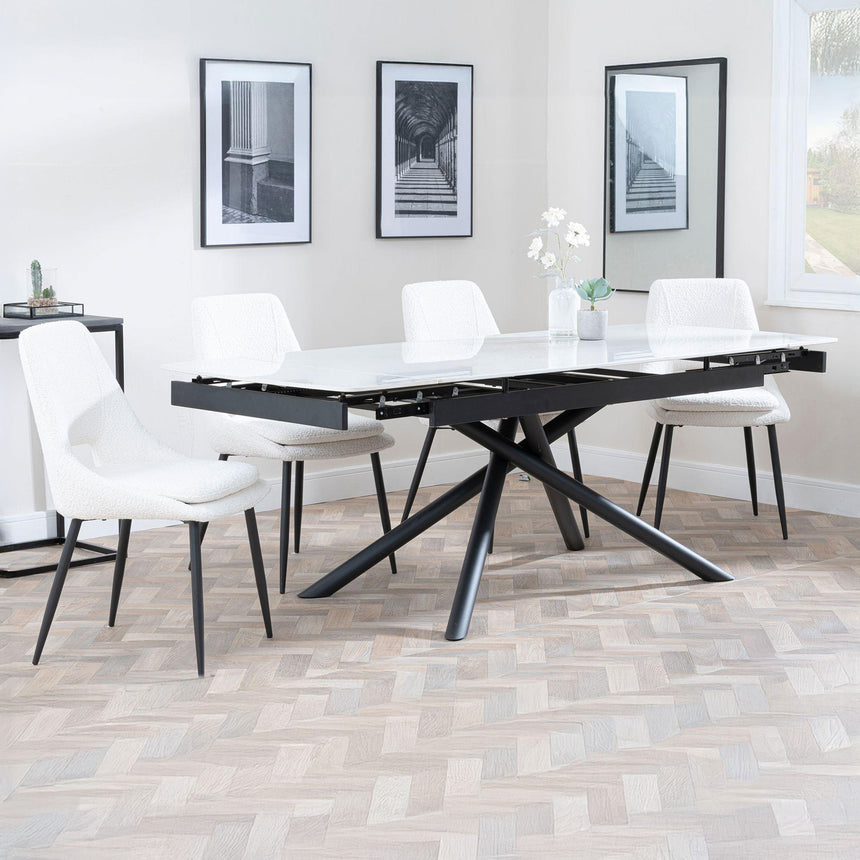 Beverly White Ceramic Extending Dining Set - Stansbury Fabric Dining Chair