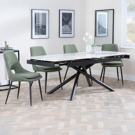 Beverly White Ceramic Extending Dining Set - Stansbury Fabric Dining Chair