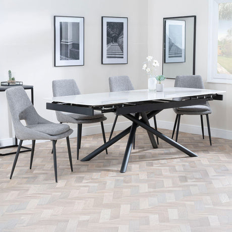 Beverly White Ceramic Extending Dining Set - Stansbury Fabric Dining Chair