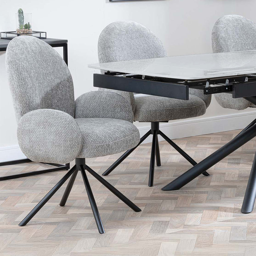Beverly Grey Ceramic Extending Dining Set - Altavista Fabric Swivel Dining Chair