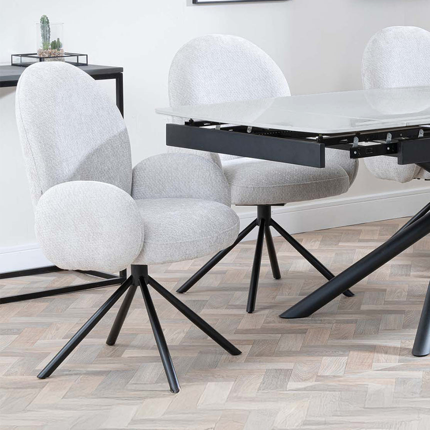 Beverly Grey Ceramic Extending Dining Set - Altavista Fabric Swivel Dining Chair