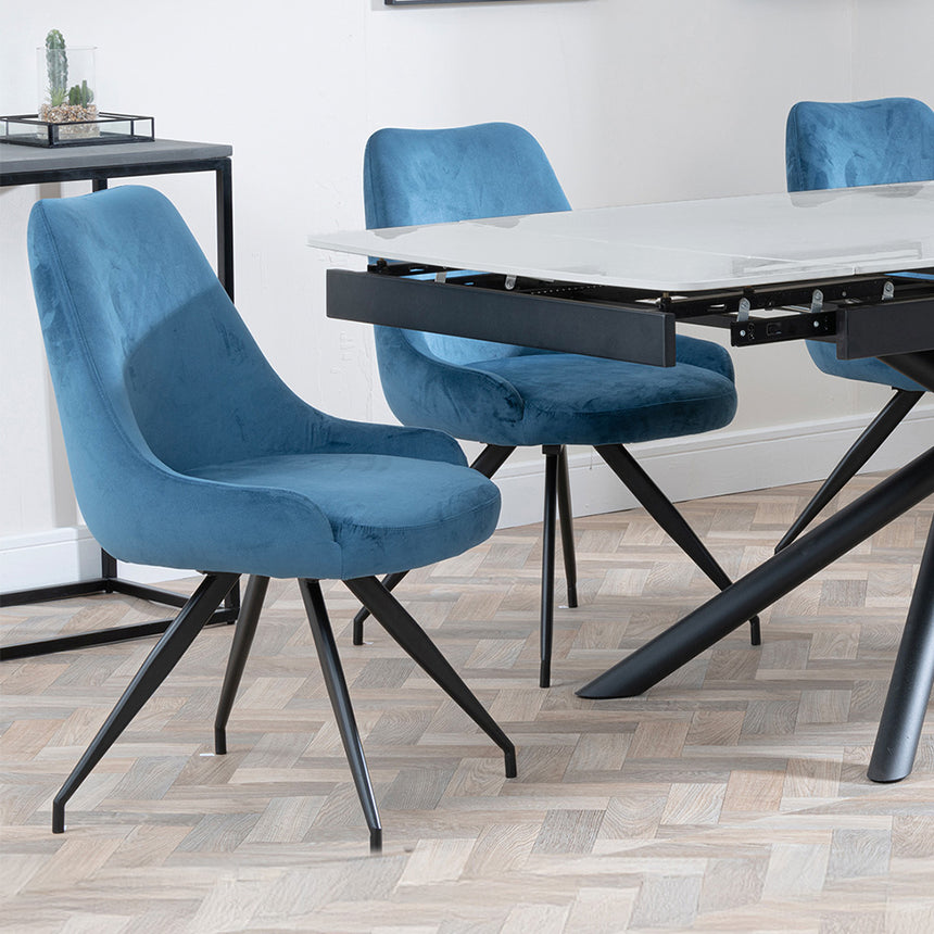 Beverly Grey Ceramic Extending Dining Set - Diana Velvet Fabric Swivel Dining Chair