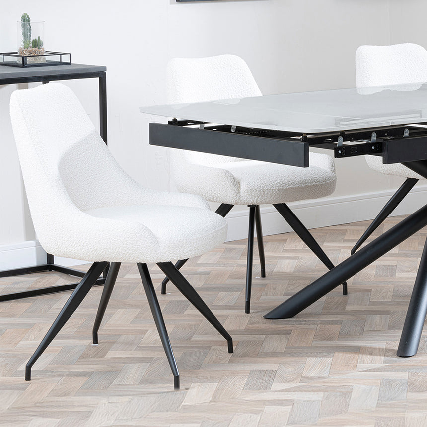 Beverly Grey Ceramic Extending Dining Set - Diana Velvet Fabric Swivel Dining Chair