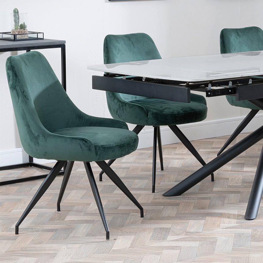 Beverly Grey Ceramic Extending Dining Set - Diana Velvet Fabric Swivel Dining Chair